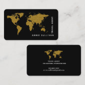 Faux Gold Wereldkaart Reisagent zwart Visitekaartje (Voorkant / Achterkant)