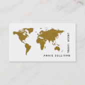 Faux Gold Wereldkaart Travel Agent (op wit) Visitekaartje (Voorkant)