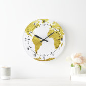 Faux Gold Wereldkaart Wooden Planks White Numers Grote Klok (Huis)