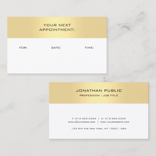 Faux Gold White Appointment Herinneringen Sjabloon Afsprakenkaartje (Voorkant / Achterkant)