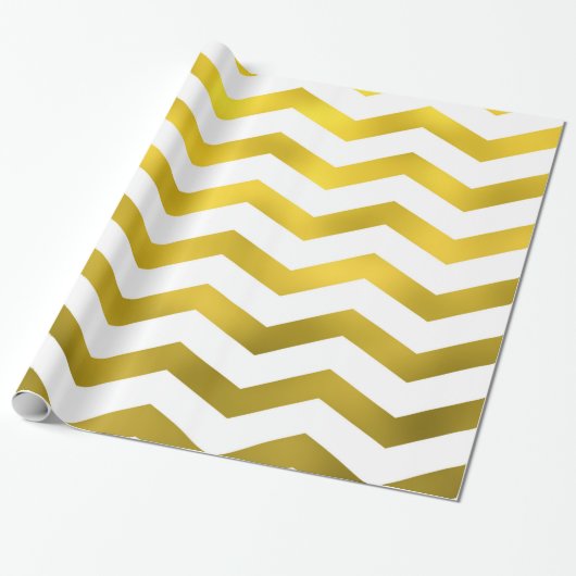 Faux Gold White Foil Chevron Zig Zag Striped Cadeaupapier (Uitgerold)
