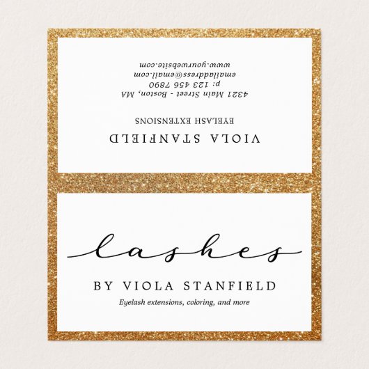 Faux Gold & White Lashes Nazorg Visitekaartje (Buitenkant ongevouwen)