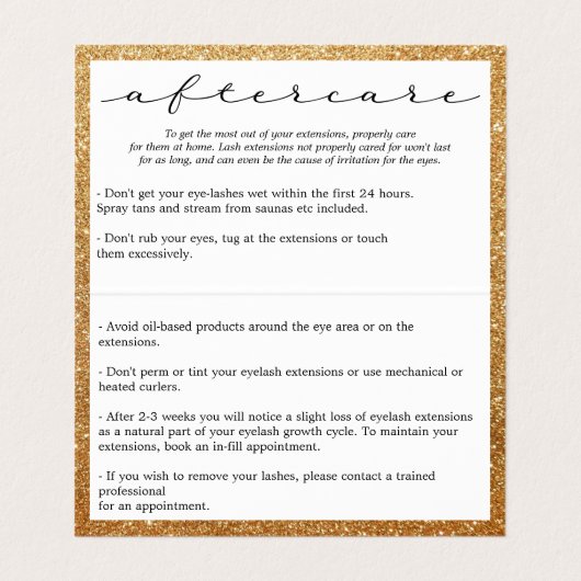 Faux Gold & White Lashes Nazorg Visitekaartje (Binnenkant ongevouwen)