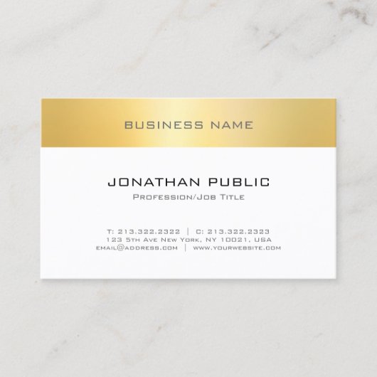 Faux Gold White — legant Moderne Minimalistische S Visitekaartje (Voorkant)