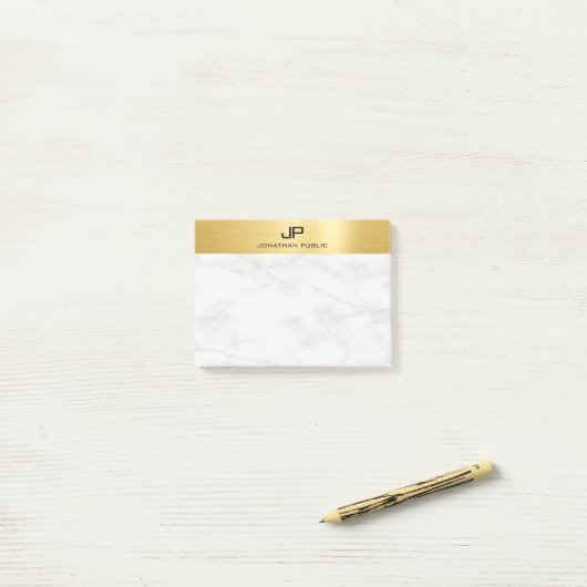 Faux Gold White Marble Elegant Moderne Sjabloon Post-it® Notes (Op bureau)