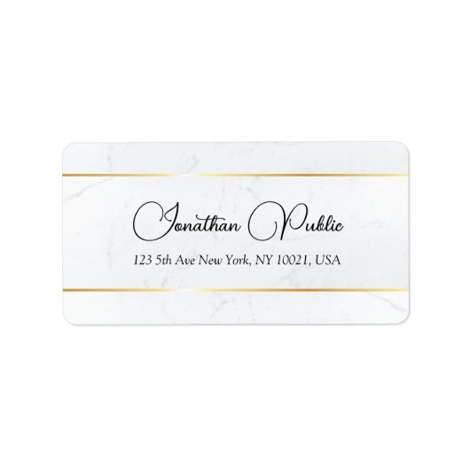 Faux Gold White Marble Typography Script Address Etiket (Voorkant)