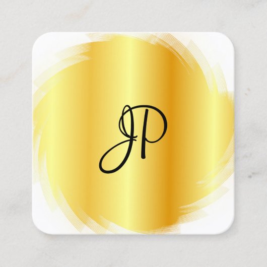 Faux Gold White Modern Elegant Monogram Sjabloon Vierkante Visitekaartje (Voorkant)