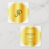 Faux Gold White Modern Elegant Monogram Sjabloon Vierkante Visitekaartje (Voorkant / Achterkant)