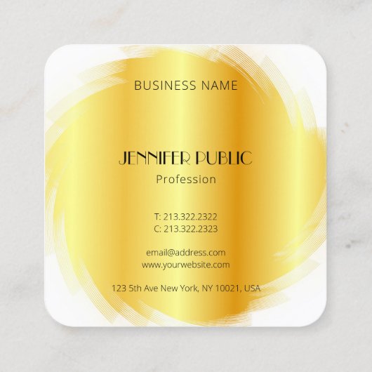 Faux Gold White Modern Elegant Monogram Sjabloon Vierkante Visitekaartje (Achterkant)