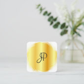 Faux Gold White Modern Elegant Monogram Sjabloon Vierkante Visitekaartje (Staand voorkant)