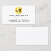 Faux Gold White Modern Elegant Monogram Sjabloon Visitekaartje (Voorkant / Achterkant)