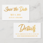 Faux Gold, White, Save the Date & Wedding Detail Visitekaartje (Voorkant / Achterkant)