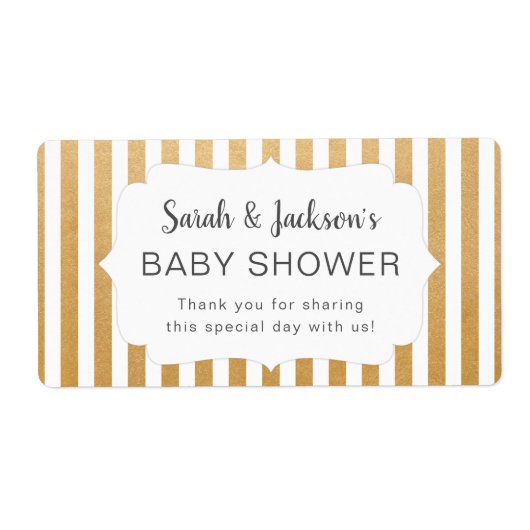 Faux Gold White stripes baby shower dank u Etiket (Voorkant)