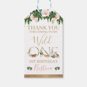 Faux Gold Wild One Floral Safari Birthday Favor  Cadeaulabel