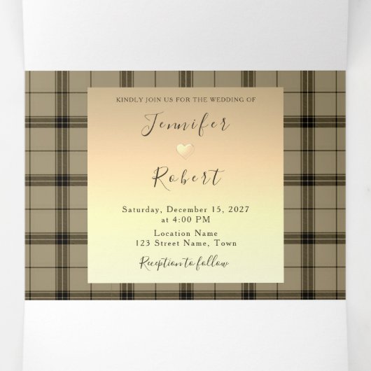 Faux Gold Winter Wedding Tri-Fold Invitation Drieluik Uitnodiging (Binnenkant midden)