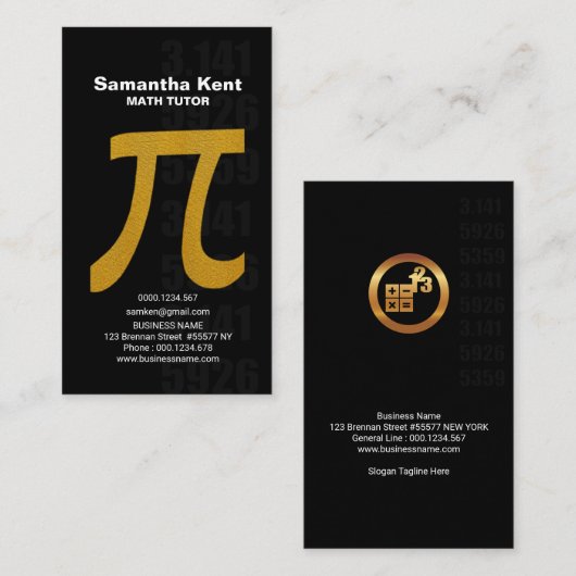 Faux Gold Wiskunde Pi-Symbool Wiskunde Tutor Visitekaartje (Voorkant / Achterkant)