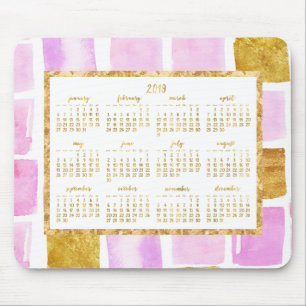 Faux Gold Yarly 2019 Calendar Muismat Pink