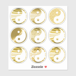 Faux Gold Yin Yang Symbol Textured Metallic Set 9 Sticker