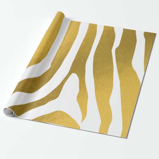 Faux Gold Zebra Print Stripes Pattern Cadeaupapier (Uitgerold)