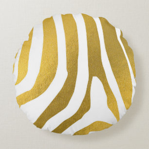 Faux Gold Zebra Print Stripes Pattern Rond Kussen