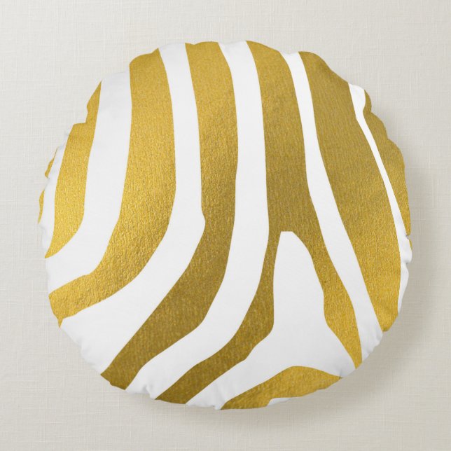 Faux Gold Zebra Print Stripes Pattern Rond Kussen (Voorkant)