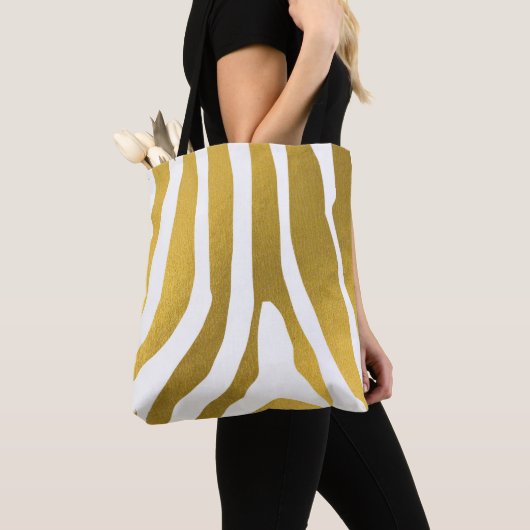 Faux Gold Zebra Print Stripes Pattern Tote Bag (Dichtbij)