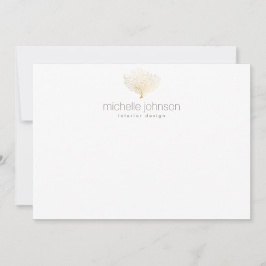 Faux Gold Zee Fan Coral Flat Notecard Notitiekaartje (Voorkant)