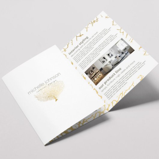 Faux Gold Zee Fan Koraal Interieur Design Brochure Drieluik Kaart