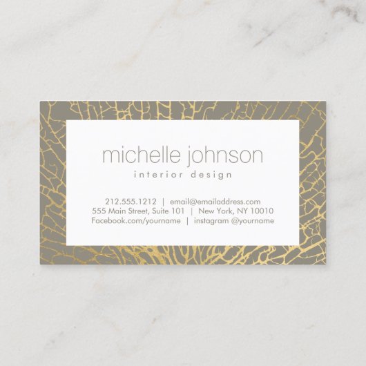 Faux Gold Zee Fan Koraal Interieur Designer Grijs Visitekaartje (Achterkant)