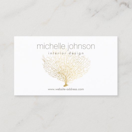 Faux Gold Zee Fan Koraal Interieur Designer Visitekaartje (Voorkant)