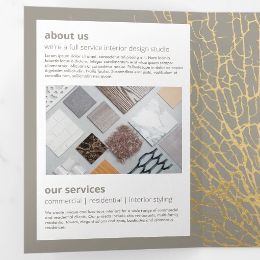 Faux Gold Zee Fan Pattern Interieur Design Brochur Drieluik Kaart (Binnenzijde eerst)