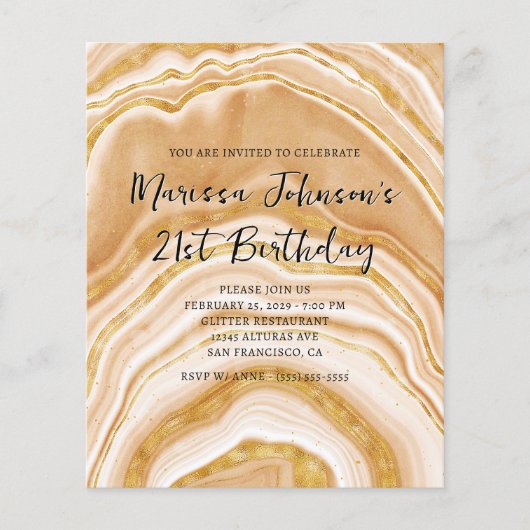 Faux Golden Agate 21st Birthday Invitation Flyer (Voorkant)