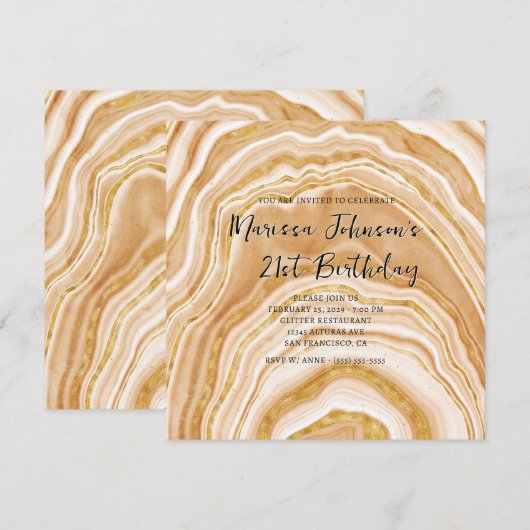Faux Golden Agate 21st Birthday Kaart (Voorkant / Achterkant)