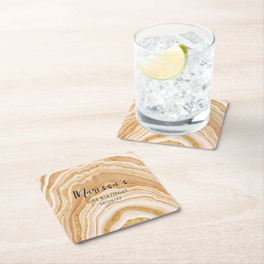 Faux Golden Agate 21st Birthday Kartonnen Onderzetters (Insitu)