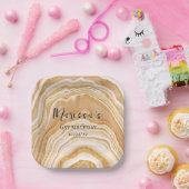 Faux Golden Agate 21st Birthday Papieren Bordje (Feest)