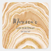 Faux Golden Agate 21st Birthday Vierkante Sticker (Voorkant)