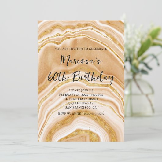 Faux Golden Agate 60th Birthday Kaart (Staand voorkant)