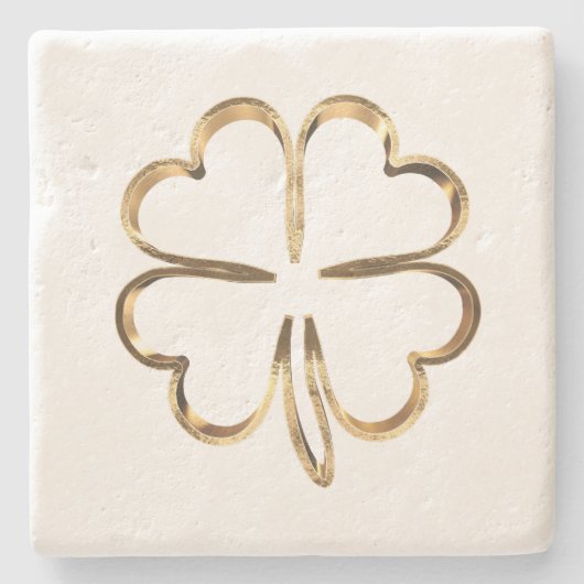 Faux Golden Clover Good Luck Stenen Onderzetter (Voorkant)