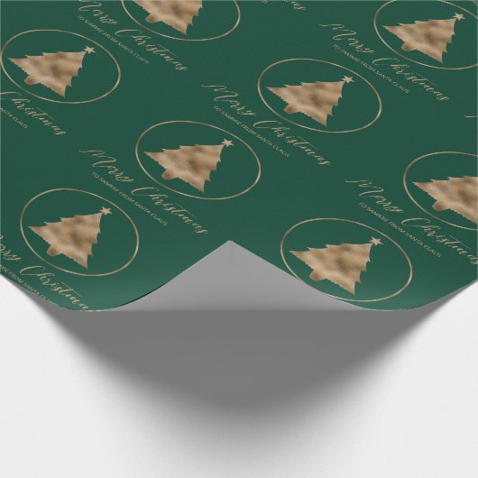 Faux Golden Folie kerstboomvorm op groen Cadeaupapier (Hoek)