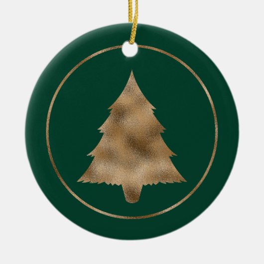 Faux Golden Folie kerstboomvorm op groen Keramisch Ornament (Voorkant)