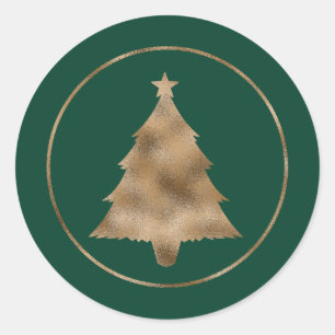 Faux Golden Folie kerstboomvorm op groen Ronde Sticker