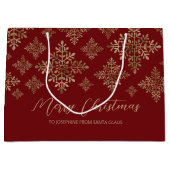 Faux Golden Folie sneeuwvlokken op rood (geen echt Groot Cadeauzakje (Voorkant)