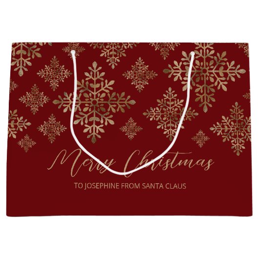 Faux Golden Folie sneeuwvlokken op rood (geen echt Groot Cadeauzakje (Voorkant)