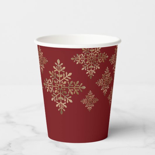 Faux Golden Folie sneeuwvlokken op rood (geen echt Papieren Bekers (Achterkant)