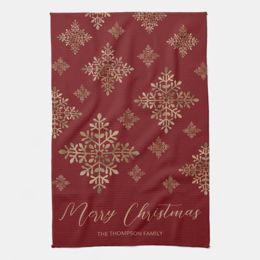 Faux Golden Folie sneeuwvlokken op rood (geen echt Theedoek (Verticaal)