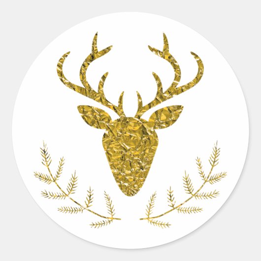 Faux Golden Folie Textured Kerstdeer Head Ronde Sticker (Voorkant)