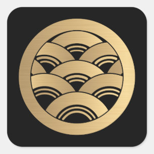 Faux Golden Waves Oriëntaalse Japanse Kamon Vierkante Sticker