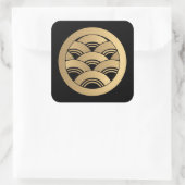 Faux Golden Waves Oriëntaalse Japanse Kamon Vierkante Sticker (Tas)
