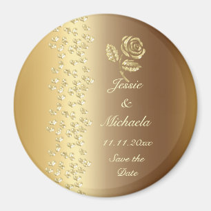 Faux Golden Wedding Hearts en Roos Save the Date Magneet