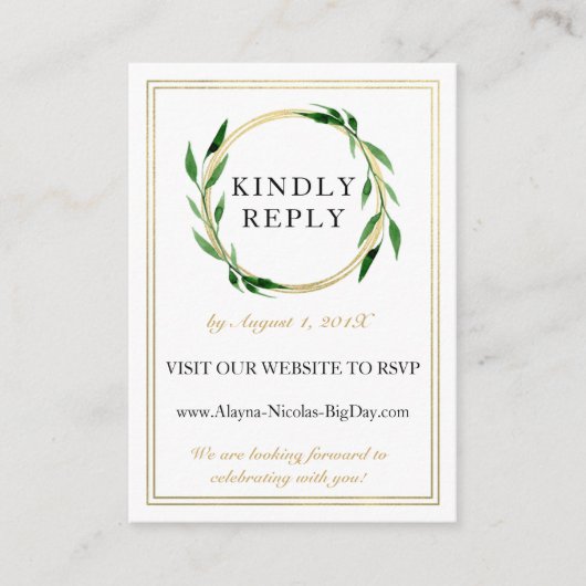 Faux Golden Wreath Bruiloft RSVP Kaart (Voorkant)